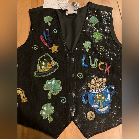 NWT Quacker Factory Women’s Black Sequin Vest Irish theme Size 2X Vintage 1990’s - Picture 13 of 14